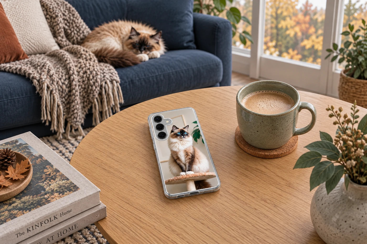 Funda Samsung con foto de un gato en casa