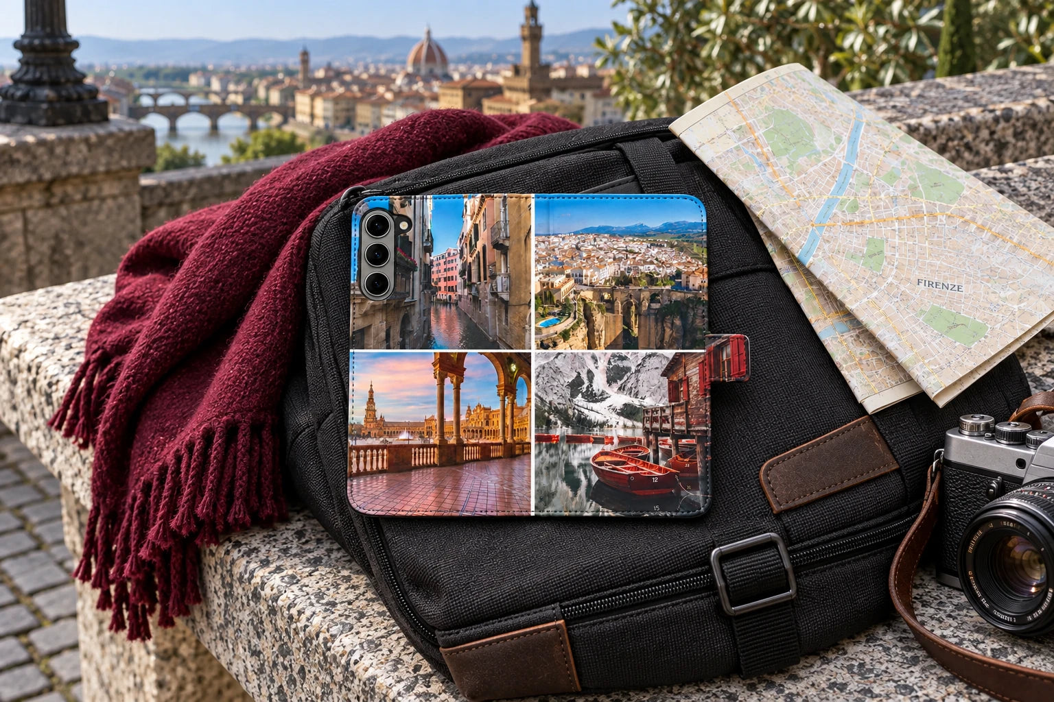 Funda de libro con cuatro recuerdos de viajes